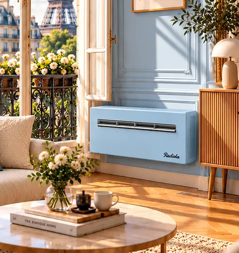 Silenceo Sixties bleu ciel dans un salon parisien