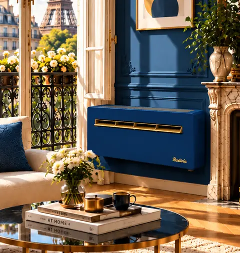 Silenceo Sixties bleu nuit dans un salon parisien