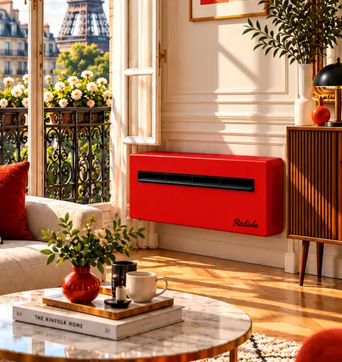 Silenceo Sixties rouge dans un salon parisien
