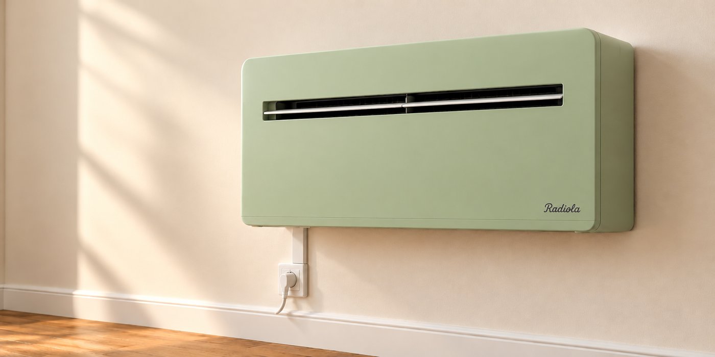 Silenceo sixties Vert Sauge fixé au mur et branché sur une prise