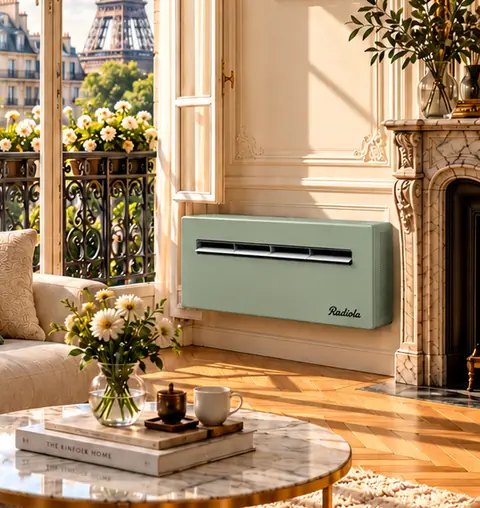 Silenceo vert dans un salon parisien face à la tour Eiffel